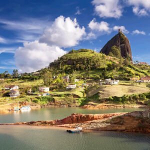 View of The Rock El Penol near the town of Guatape, Antioquia in Colombia